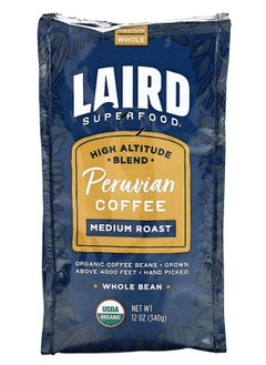 Laird Superfood Peruvian Coffee Whole Bean Medium Roast 12 oz (340 g) 