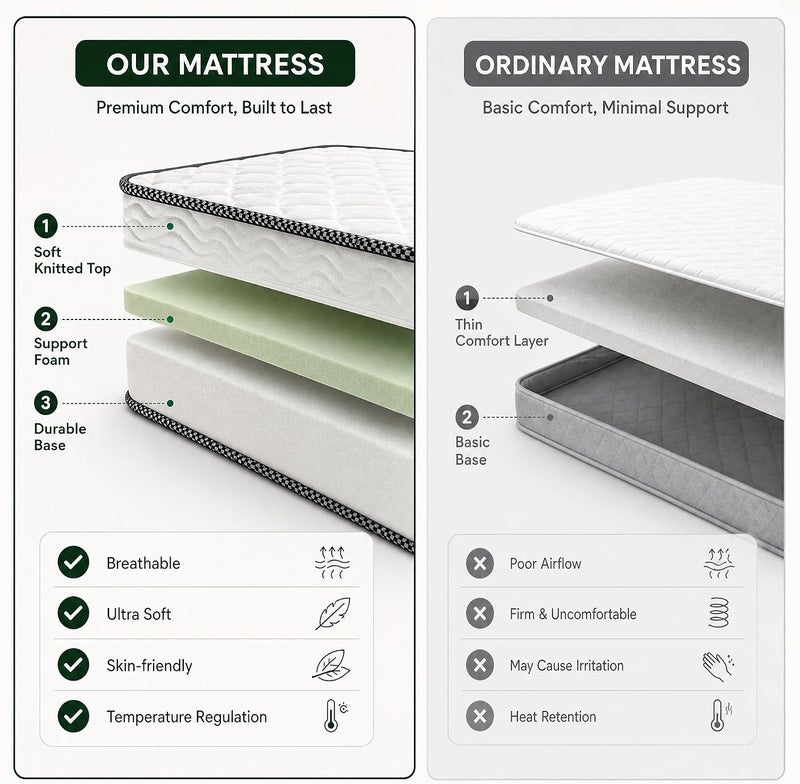Premium Knitted Fabric Mattress with Breathable Soft Top and Temperature Regulating Foam Layer - Twin XL (120x200cm) - Image 5