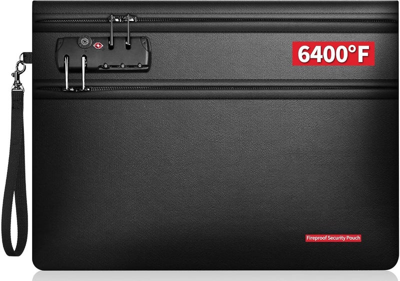 كاست ويف 1 6400F حقيبة مستندات مقاومة للحريق مع قفل، مقاومة للماء، حقيبة مستندات مقاومة للحريق، حجرات بسحاب مزدوج، 12 طبقة عازلة للحرارة، تحمي الأوراق المهمة، النقود، جوازات السفر، الأشياء الثمينة (أسود) - Image 1