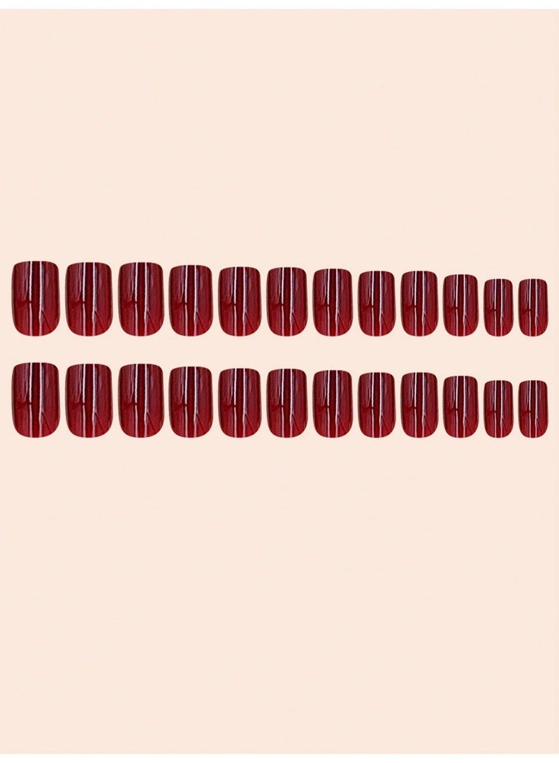 48 Pieces Press On Nails For Fingers And Toes Glossy Burgundy Red Solid Color Design With Jelly Glue And Nail File Reusable Nail Set - Image 4