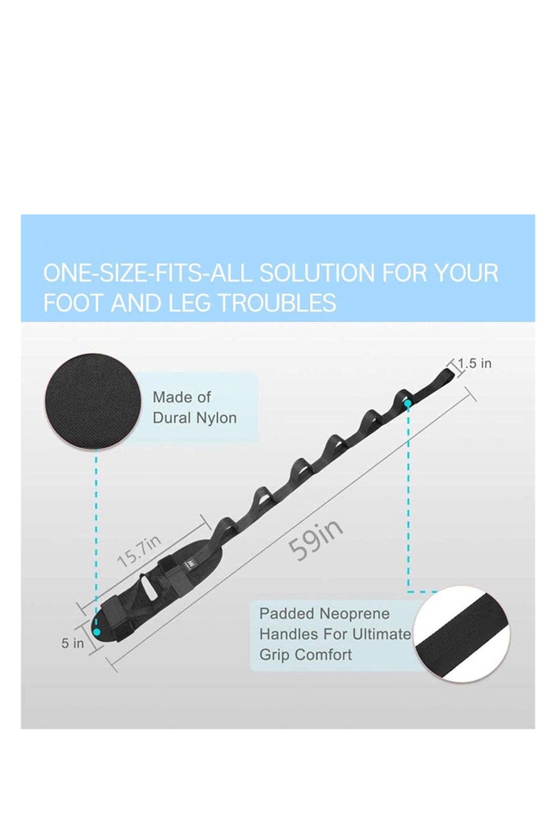  CityRiya-Long الساق تمدد الشريط، اليوغا القدم تمديد الشريط مع حلقات متعددة - قابل للتعديل العجل التمدد لالتهاب العضلات النباتية، التهاب الأوتار الآخيلية، Hamstring، العلاج البدني، اليوغا، بيلاتس (أسود) - Image 4
