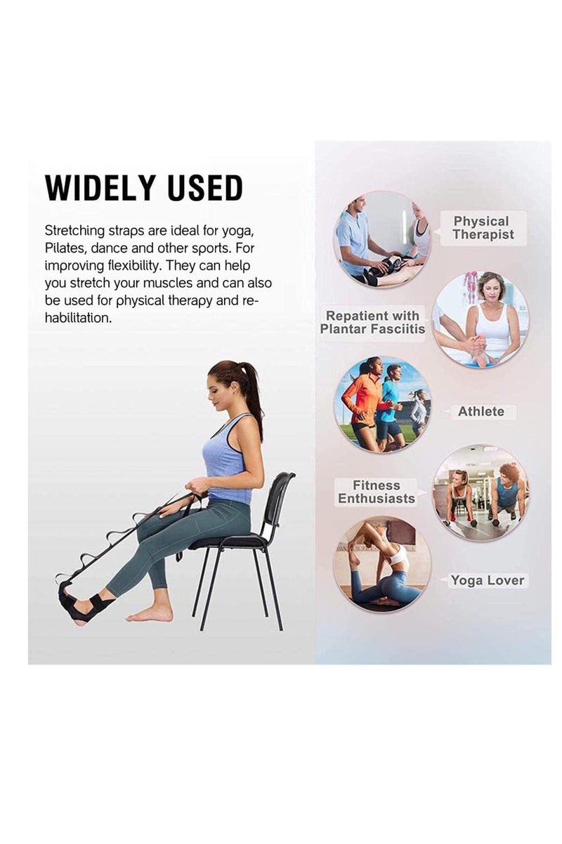  CityRiya-Long الساق تمدد الشريط، اليوغا القدم تمديد الشريط مع حلقات متعددة - قابل للتعديل العجل التمدد لالتهاب العضلات النباتية، التهاب الأوتار الآخيلية، Hamstring، العلاج البدني، اليوغا، بيلاتس (أسود) - Image 2