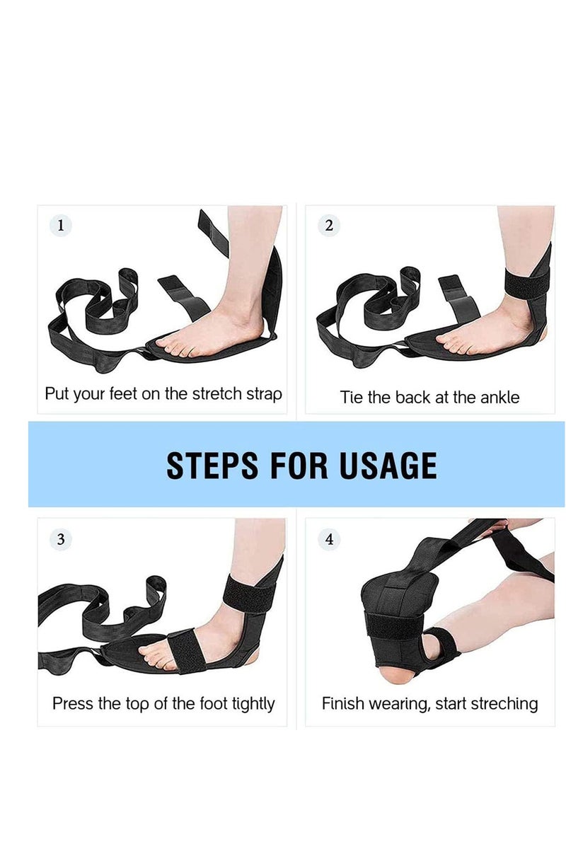  CityRiya-Long الساق تمدد الشريط، اليوغا القدم تمديد الشريط مع حلقات متعددة - قابل للتعديل العجل التمدد لالتهاب العضلات النباتية، التهاب الأوتار الآخيلية، Hamstring، العلاج البدني، اليوغا، بيلاتس (أسود) - Image 3