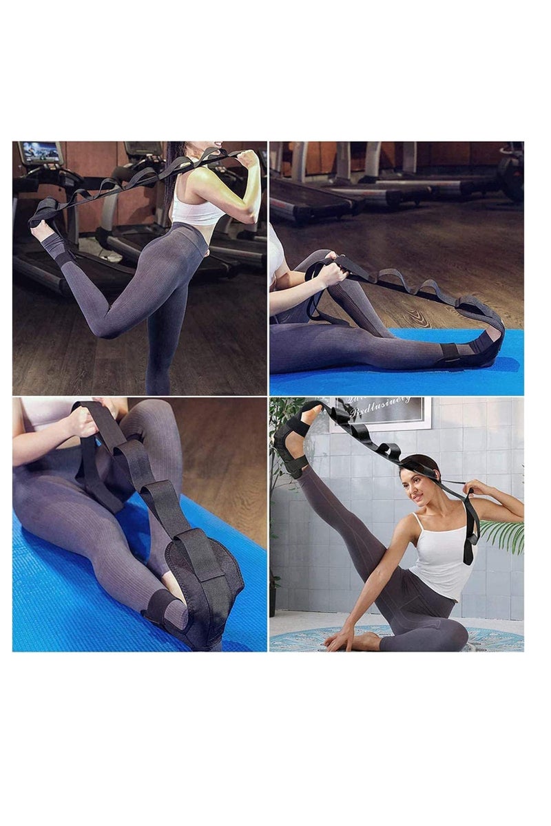  CityRiya-Long الساق تمدد الشريط، اليوغا القدم تمديد الشريط مع حلقات متعددة - قابل للتعديل العجل التمدد لالتهاب العضلات النباتية، التهاب الأوتار الآخيلية، Hamstring، العلاج البدني، اليوغا، بيلاتس (أسود) - Image 5