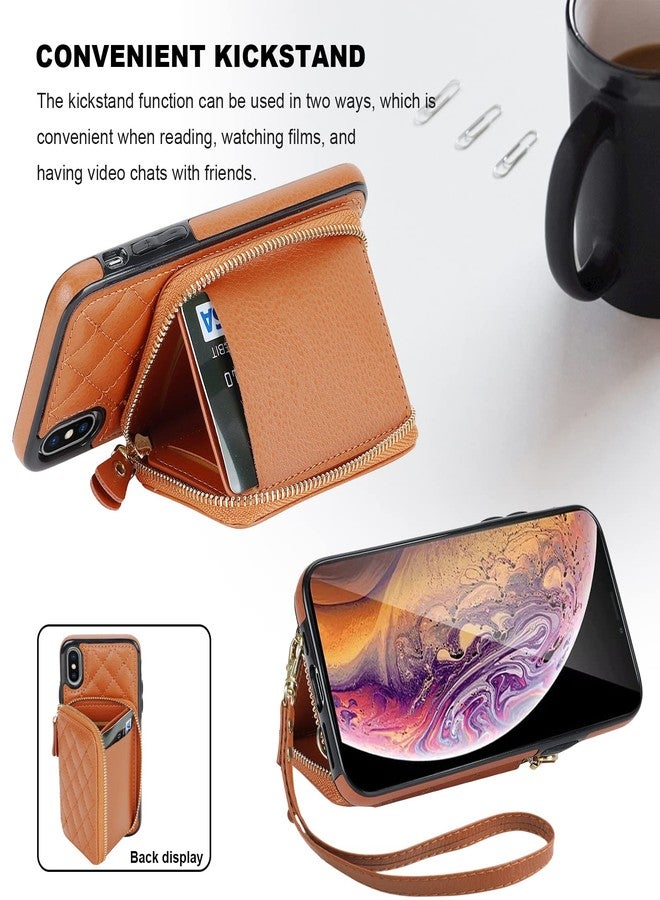 Bocasal Crossbody Wallet Case for iPhone X Xs, RFID Blocking PU Leather Zipper Handbag Purse Flip Cover, Kickstand Folio Case with Card Slots Holder Wrist Strap Lanyard 5.8 Inch (Brown) - Image 5