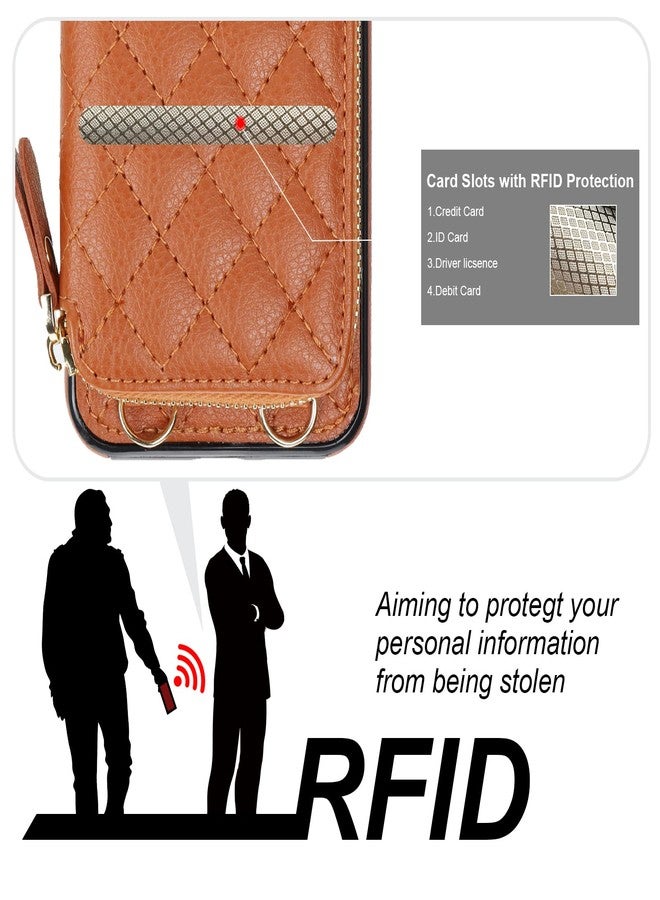Bocasal Crossbody Wallet Case for iPhone X Xs, RFID Blocking PU Leather Zipper Handbag Purse Flip Cover, Kickstand Folio Case with Card Slots Holder Wrist Strap Lanyard 5.8 Inch (Brown) - Image 3