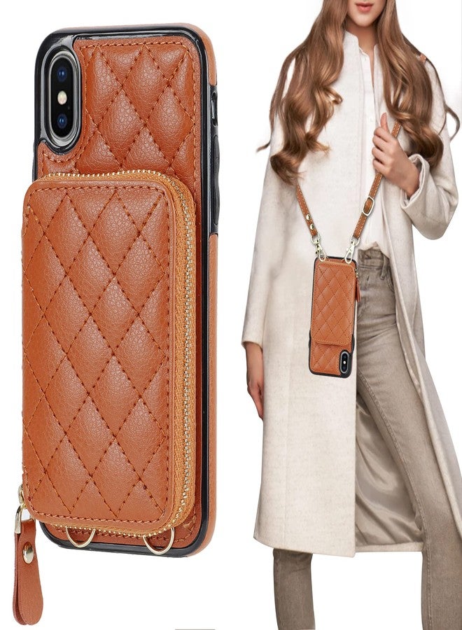 Bocasal Crossbody Wallet Case for iPhone X Xs, RFID Blocking PU Leather Zipper Handbag Purse Flip Cover, Kickstand Folio Case with Card Slots Holder Wrist Strap Lanyard 5.8 Inch (Brown) - Image 1