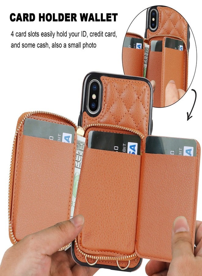 Bocasal Crossbody Wallet Case for iPhone X Xs, RFID Blocking PU Leather Zipper Handbag Purse Flip Cover, Kickstand Folio Case with Card Slots Holder Wrist Strap Lanyard 5.8 Inch (Brown) - Image 4