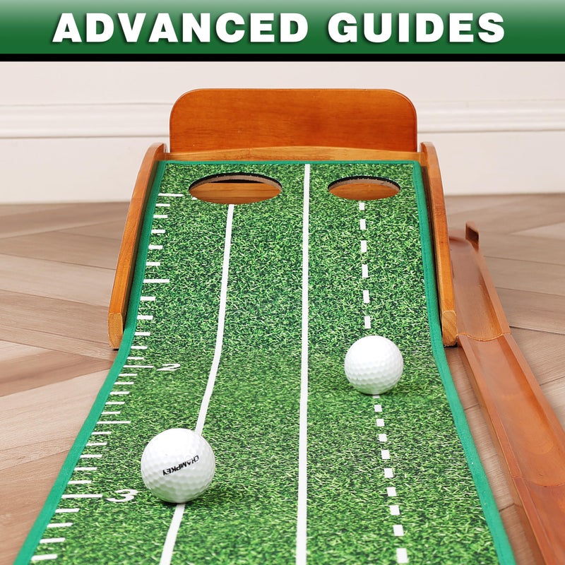 CHAMPKEY Premium Golf Putting Green Indoor with 3 Golf Putting Gates - Improves Putting Accuracy and Skill Levels Golf Putting Mat - Ideal for Indoor and Outdoor Training(Dual Hole - Wooden) - Image 2