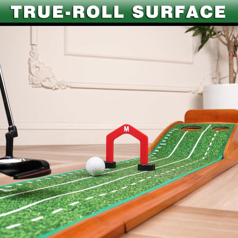 CHAMPKEY Premium Golf Putting Green Indoor with 3 Golf Putting Gates - Improves Putting Accuracy and Skill Levels Golf Putting Mat - Ideal for Indoor and Outdoor Training(Dual Hole - Wooden) - Image 4