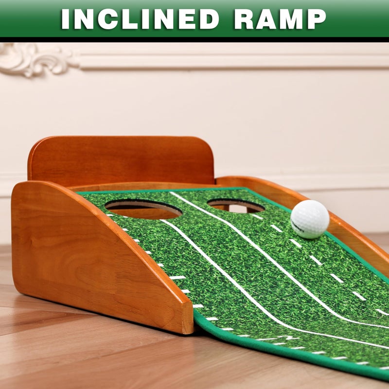 CHAMPKEY Premium Golf Putting Green Indoor with 3 Golf Putting Gates - Improves Putting Accuracy and Skill Levels Golf Putting Mat - Ideal for Indoor and Outdoor Training(Dual Hole - Wooden) - Image 3