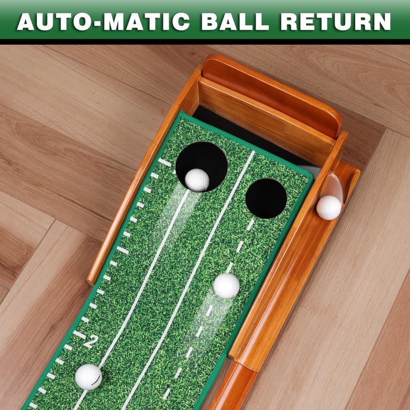 CHAMPKEY Premium Golf Putting Green Indoor with 3 Golf Putting Gates - Improves Putting Accuracy and Skill Levels Golf Putting Mat - Ideal for Indoor and Outdoor Training(Dual Hole - Wooden) - Image 5