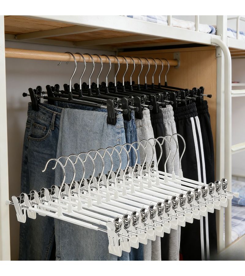 20pcs Metal Pants Hanger with Clips 10 Black 10 White Adjustable - Image 4