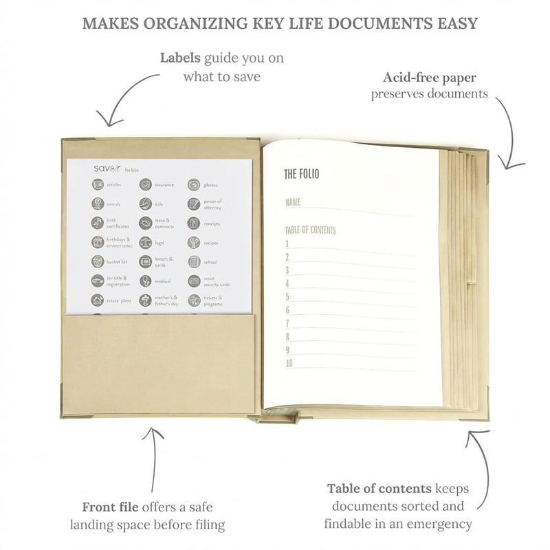 Savor | 2025 Edition The FolioÂ® Document Organizer | Custom Dyed Cloth-Bound Expanding File for Important Papers, Passports, Birth Certificates & More | Ideal for Home Organization & Graduation Gift - Image 3