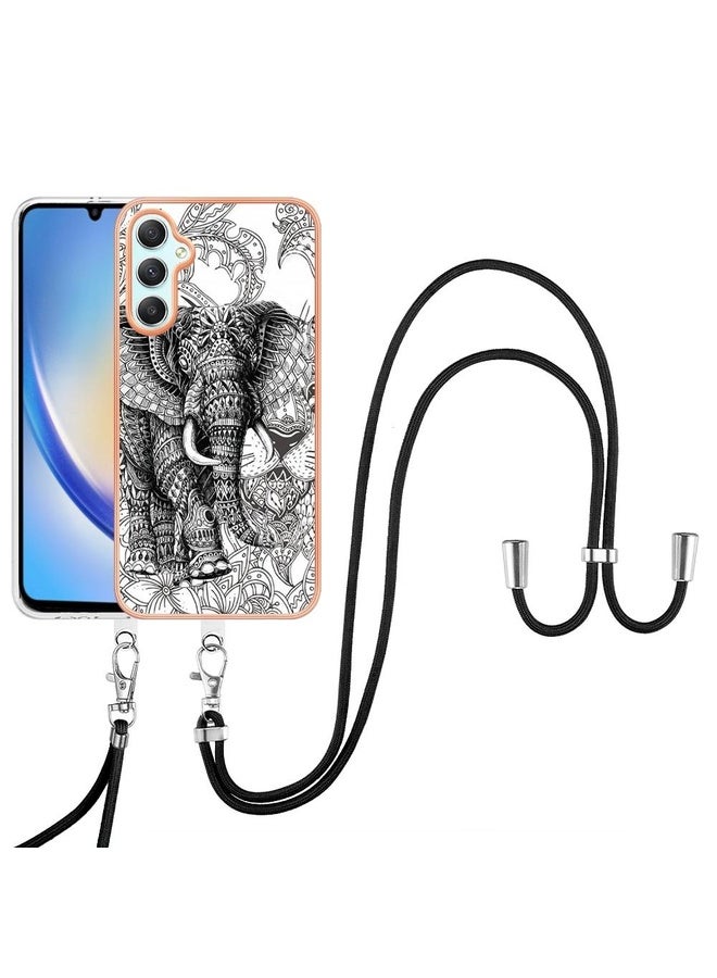 Case Cover For Samsung Galaxy A25 5G / A24 Electroplating Dual-side IMD Phone Case with Lanyard(Totem Elephant)