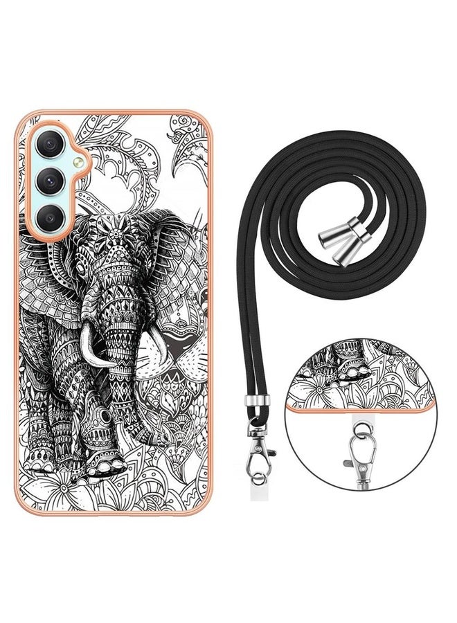 Case Cover For Samsung Galaxy A25 5G / A24 Electroplating Dual-side IMD Phone Case with Lanyard(Totem Elephant)