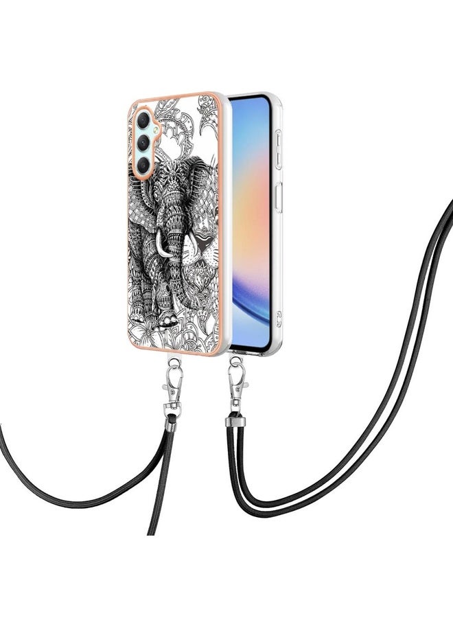 Case Cover For Samsung Galaxy A25 5G / A24 Electroplating Dual-side IMD Phone Case with Lanyard(Totem Elephant)