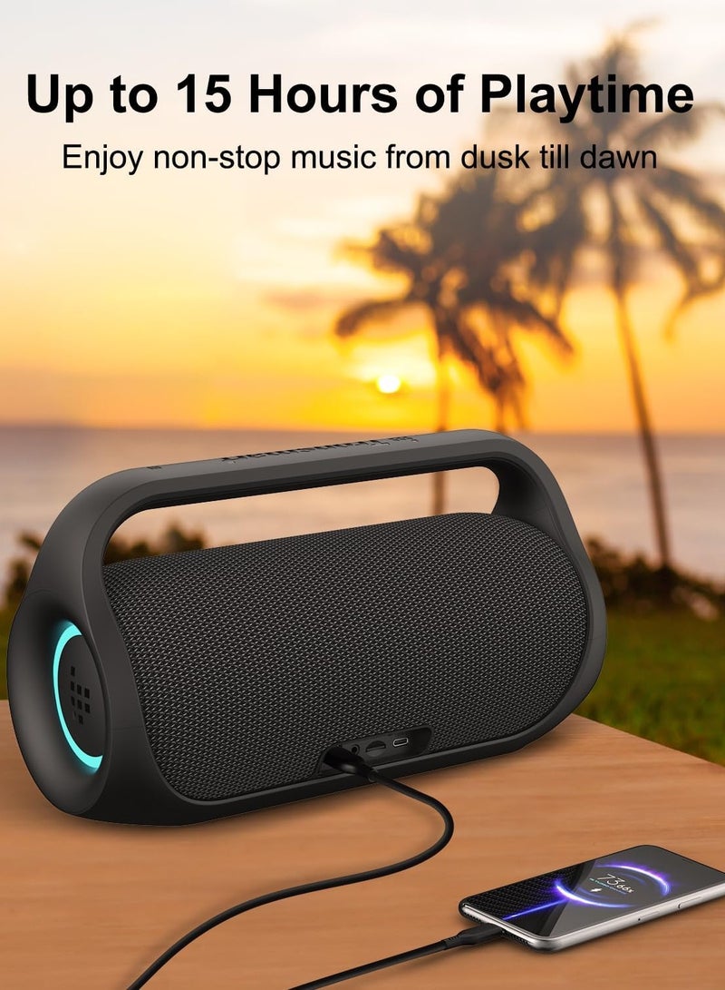 Tronsmart Bluetooth Speaker, Bang Mini Portable Party Speaker,50W Bluetooth 5.3, Beat-driven Light Show, Stereo Sound, 8000mAh Battery with Power Bank, IPX6 Waterproof, NFC, TF Card, AUX, Outdoor Speaker Black - Image 3