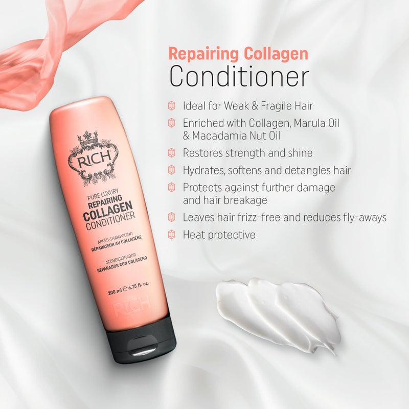 RICH Pure Luxury Repairing Collagen Conditioner for Dry & Damaged Hair - Deep Conditioning & Moisturizing Hair Repair Treatment - Hair Proteins, Collagen, Marula Oil & Macadamia Nut Oil - 6.75 Oz - Image 1