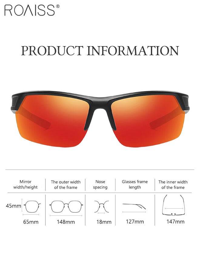 رويس نظارات شمسية مستقطبة لركوب الدراجات للرجال والنساء، نظارات رياضية خارجية مقاومة للرياح، نظارات واقية من الأشعة فوق البنفسجية 400 لركوب الدراجات للبيسبول والجري وصيد الأسماك والجولف، لون أحمر - Image 3