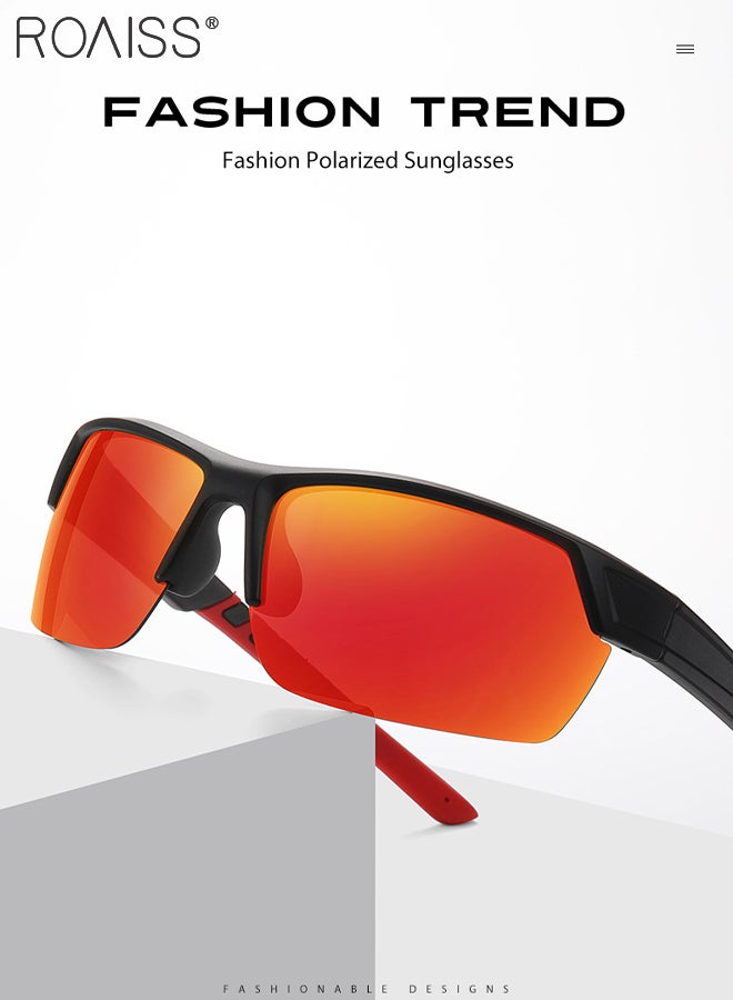 رويس نظارات شمسية مستقطبة لركوب الدراجات للرجال والنساء، نظارات رياضية خارجية مقاومة للرياح، نظارات واقية من الأشعة فوق البنفسجية 400 لركوب الدراجات للبيسبول والجري وصيد الأسماك والجولف، لون أحمر - Image 4