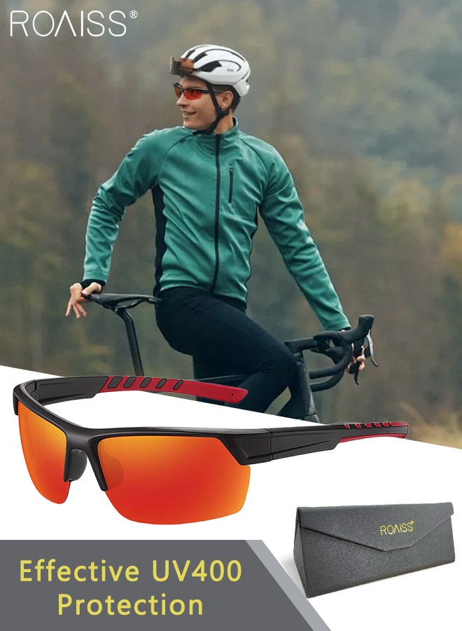 رويس نظارات شمسية مستقطبة لركوب الدراجات للرجال والنساء، نظارات رياضية خارجية مقاومة للرياح، نظارات واقية من الأشعة فوق البنفسجية 400 لركوب الدراجات للبيسبول والجري وصيد الأسماك والجولف، لون أحمر - Image 1