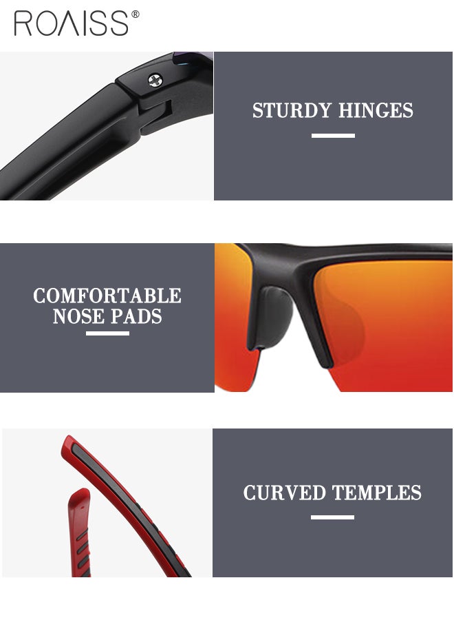 رويس نظارات شمسية مستقطبة لركوب الدراجات للرجال والنساء، نظارات رياضية خارجية مقاومة للرياح، نظارات واقية من الأشعة فوق البنفسجية 400 لركوب الدراجات للبيسبول والجري وصيد الأسماك والجولف، لون أحمر - Image 5