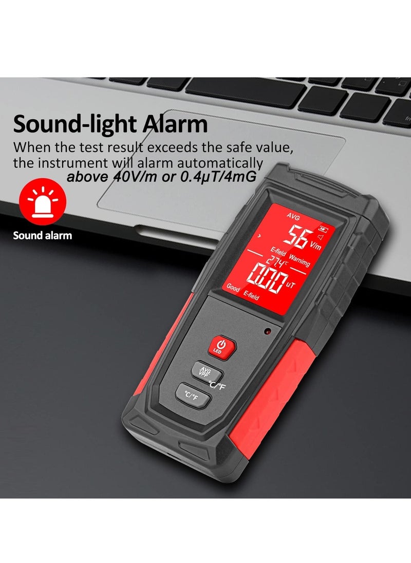 Generic - مقياس EMF محمول - كاشف الإشعاع الرقمي للاستخدام المنزلي والخارجي، كشف الحقول الكهربائية والمغناطيسية مع إنذار ضوئي وصوتي (1-1999V/m، 0.01-99.99μT) - Image 1