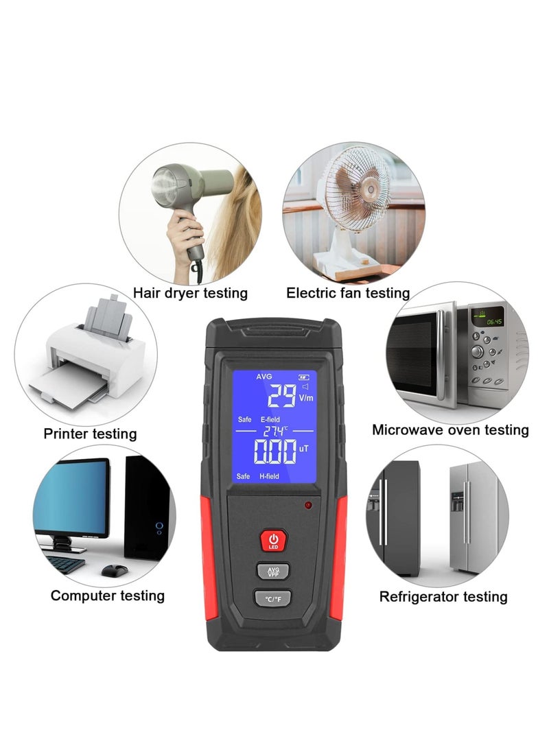 Generic - مقياس EMF محمول - كاشف الإشعاع الرقمي للاستخدام المنزلي والخارجي، كشف الحقول الكهربائية والمغناطيسية مع إنذار ضوئي وصوتي (1-1999V/m، 0.01-99.99μT) - Image 1