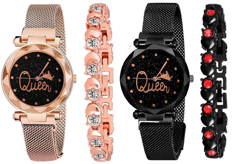 ZUPERIA Analog Girl's Watch (Black Dial Rose Gold & Black Colored Strap) - Image 1