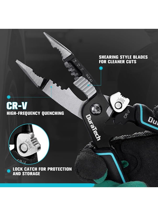 DURATECH 5-in-1 Wire Stripper, 8" Wire Stripper and Crimping Tool, Premium CR-V Construction, Needle Nose Plier, Multifunctional Electrician Pliers for Crimping, Cutting, Stripping, Shearing, Clamping - Image 4