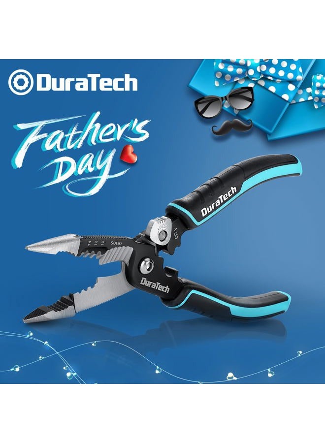 DURATECH 5-in-1 Wire Stripper, 8" Wire Stripper and Crimping Tool, Premium CR-V Construction, Needle Nose Plier, Multifunctional Electrician Pliers for Crimping, Cutting, Stripping, Shearing, Clamping - Image 3