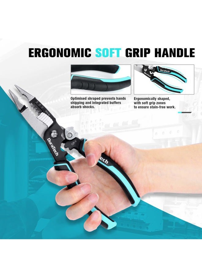 DURATECH 5-in-1 Wire Stripper, 8" Wire Stripper and Crimping Tool, Premium CR-V Construction, Needle Nose Plier, Multifunctional Electrician Pliers for Crimping, Cutting, Stripping, Shearing, Clamping - Image 5