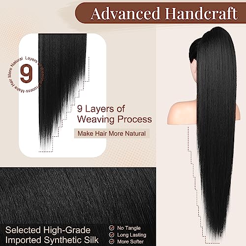 FLUFYMOOZ ponytail extension, 36 Inch Long Straight Drawstring Ponytail Synthetic Hairpieces Fake Pony Tails Natural Soft Clip in Hair Extension ponytail for Women (Jet Black) - Image 4