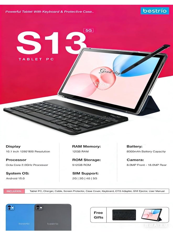 Bestrio Tab S13 5G 10.1-Inch Display Tablet With 12 GB RAM 512 GB ROM And 8000 mAh Battery - Image 3
