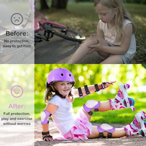 FIODAY Toddler Bike Helmet Kids Helmet Knee Pads and Elbow Pads Set Adjustable Protective Gear Set with DIY Stickers for Girls Age 3-5-8 Years - Image 2