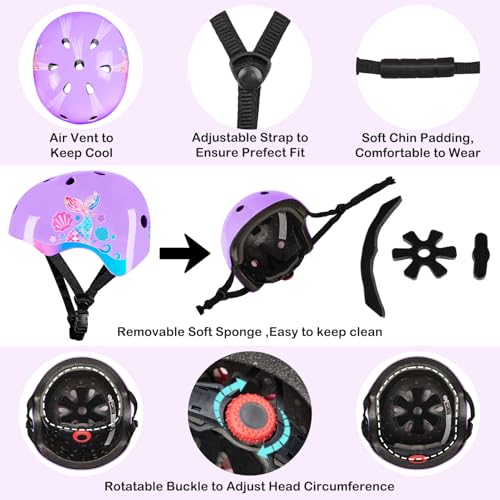 FIODAY Toddler Bike Helmet Kids Helmet Knee Pads and Elbow Pads Set Adjustable Protective Gear Set with DIY Stickers for Girls Age 3-5-8 Years - Image 5