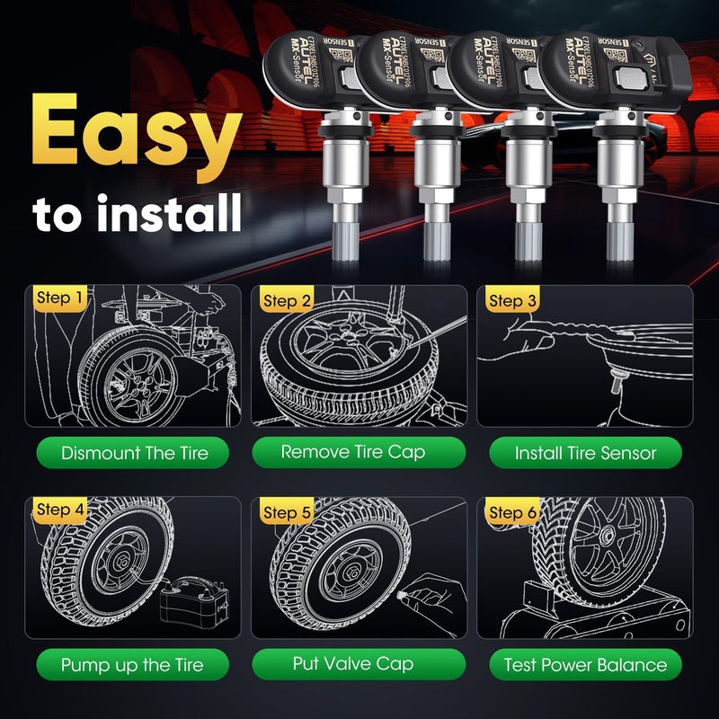 Autel TPMS Sensor Set of 4, MX-Sensor 2in 1 315MHz + 433MHz Press-in TPMS Universal Programmable Sensor, OE-Level 100% Cloneable by Autel TPMS Tool TS408S TS501 PRO TS508 TS508WF (4PCS Metal Stem) - Image 4