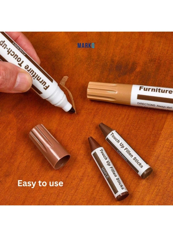 MARKQ طقم إصلاح الأثاث علامات خشبية متعددة الألوان | 10 علامات خشبية، 10 أعواد شمع ومبراة | تغطي الخدوش، البقع والتعديلات على الأرضيات الخشبية، الخزائن، الطاولات، المكاتب وغيرها من الأسطح الخشبية - Image 2