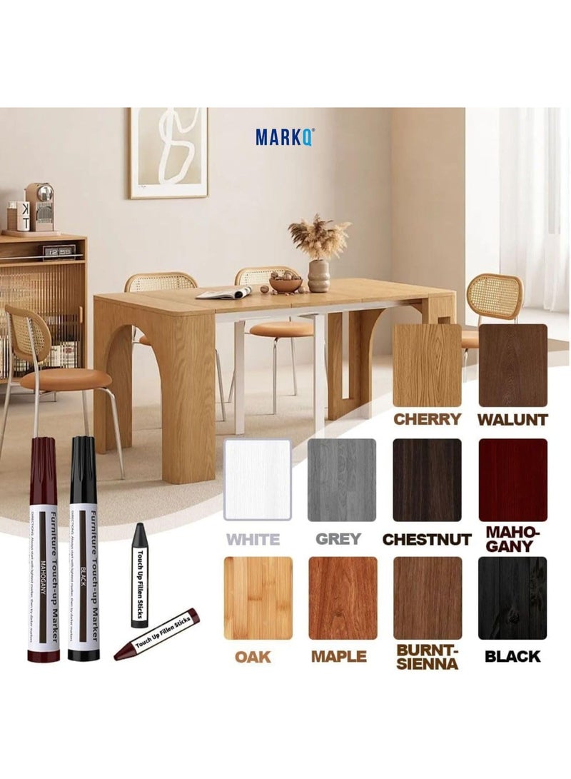 MARKQ طقم إصلاح الأثاث علامات خشبية متعددة الألوان | 10 علامات خشبية، 10 أعواد شمع ومبراة | تغطي الخدوش، البقع والتعديلات على الأرضيات الخشبية، الخزائن، الطاولات، المكاتب وغيرها من الأسطح الخشبية - Image 4