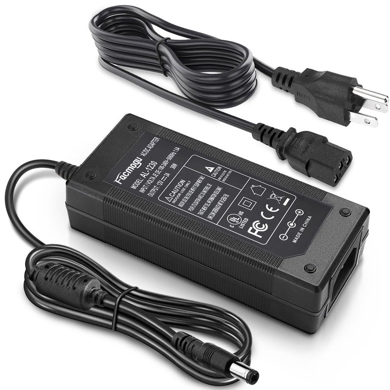 Facmogu محول طاقة Facmogu 3 شقوق DC 12V 3A 36W من AC إلى DC، محول سطح المكتب مع 5.5x2.1mm و 2.5mm، محول طاقة 12V، محول طاقة 12 فولت 3 أمبير بطول إجمالي 9.84 قدم/ 3 متر - Image 1