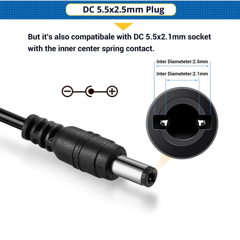 Facmogu محول طاقة Facmogu 3 شقوق DC 12V 3A 36W من AC إلى DC، محول سطح المكتب مع 5.5x2.1mm و 2.5mm، محول طاقة 12V، محول طاقة 12 فولت 3 أمبير بطول إجمالي 9.84 قدم/ 3 متر - Image 5