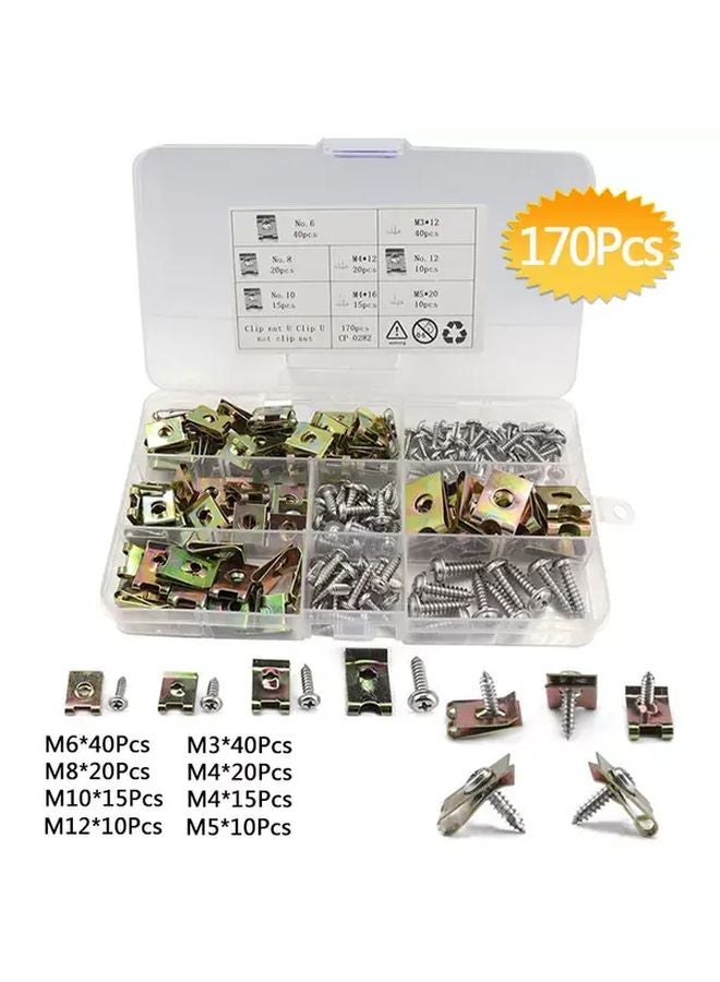 170 Pcs U Nuts With Self Tapping Screws Spire U Clips Car Fastener Set For Auto Engine Fender - Image 1