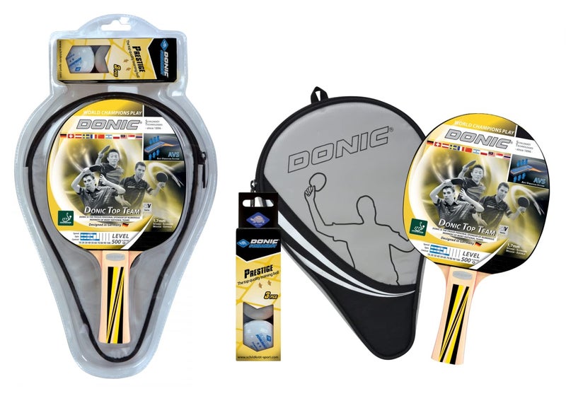 DONIC Top Team 500 Player Set All-Rounder Table Tennis Racket/Bat, Colour - Yellow/Black, Weight - 87 grams - Image 1