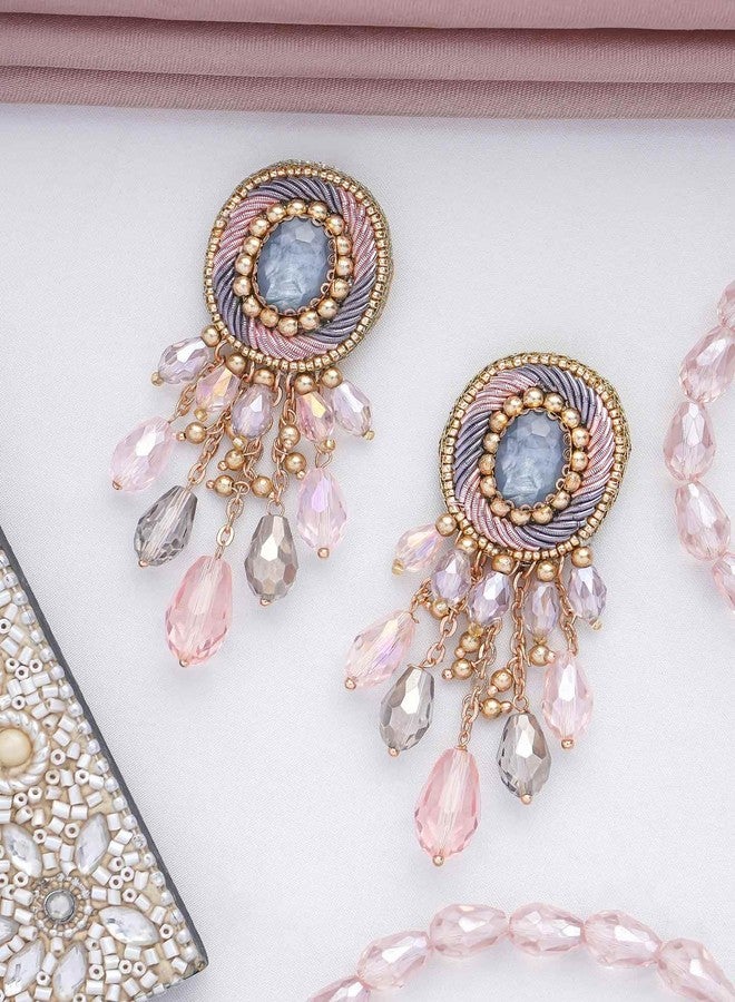 SANJOYA by EVERSTYLISH Embroidered Earrings for Women | Pastel Stone & Beaded Dangler Earrings | Ethnic Jewelry for Weddings, Festivals & Special Occasions - Image 5