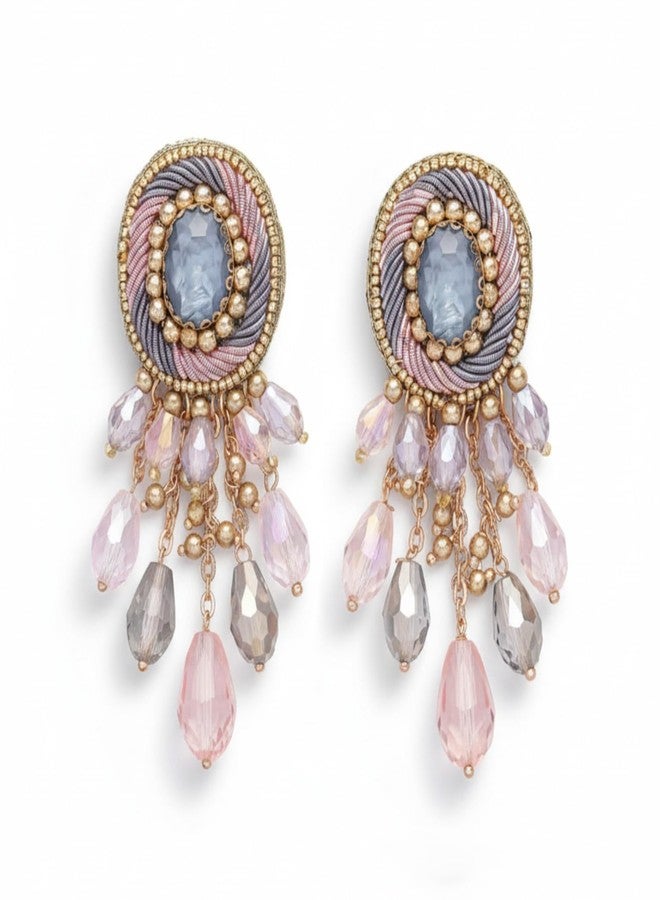 SANJOYA by EVERSTYLISH Embroidered Earrings for Women | Pastel Stone & Beaded Dangler Earrings | Ethnic Jewelry for Weddings, Festivals & Special Occasions - Image 1