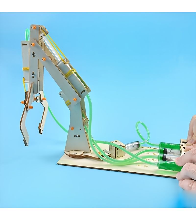 Two Claw Hydraulic Robotic Arm Kit Wood Educational Toy - Image 5