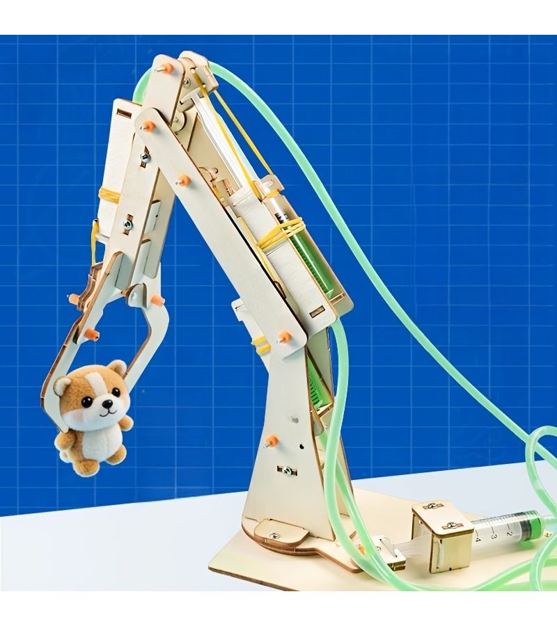 Two Claw Hydraulic Robotic Arm Kit Wood Educational Toy - Image 4