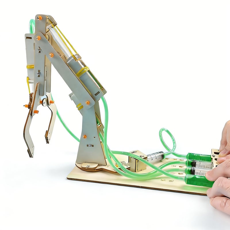Two Claw Hydraulic Robotic Arm Kit Wood Educational Toy - Image 1