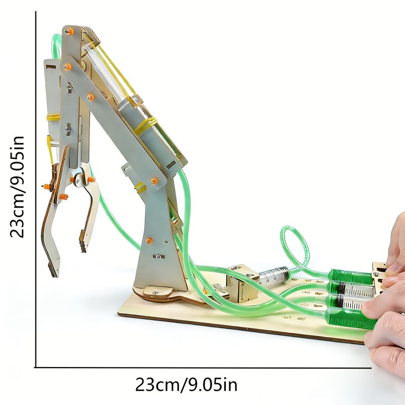 Two Claw Hydraulic Robotic Arm Kit Wood Educational Toy - Image 2